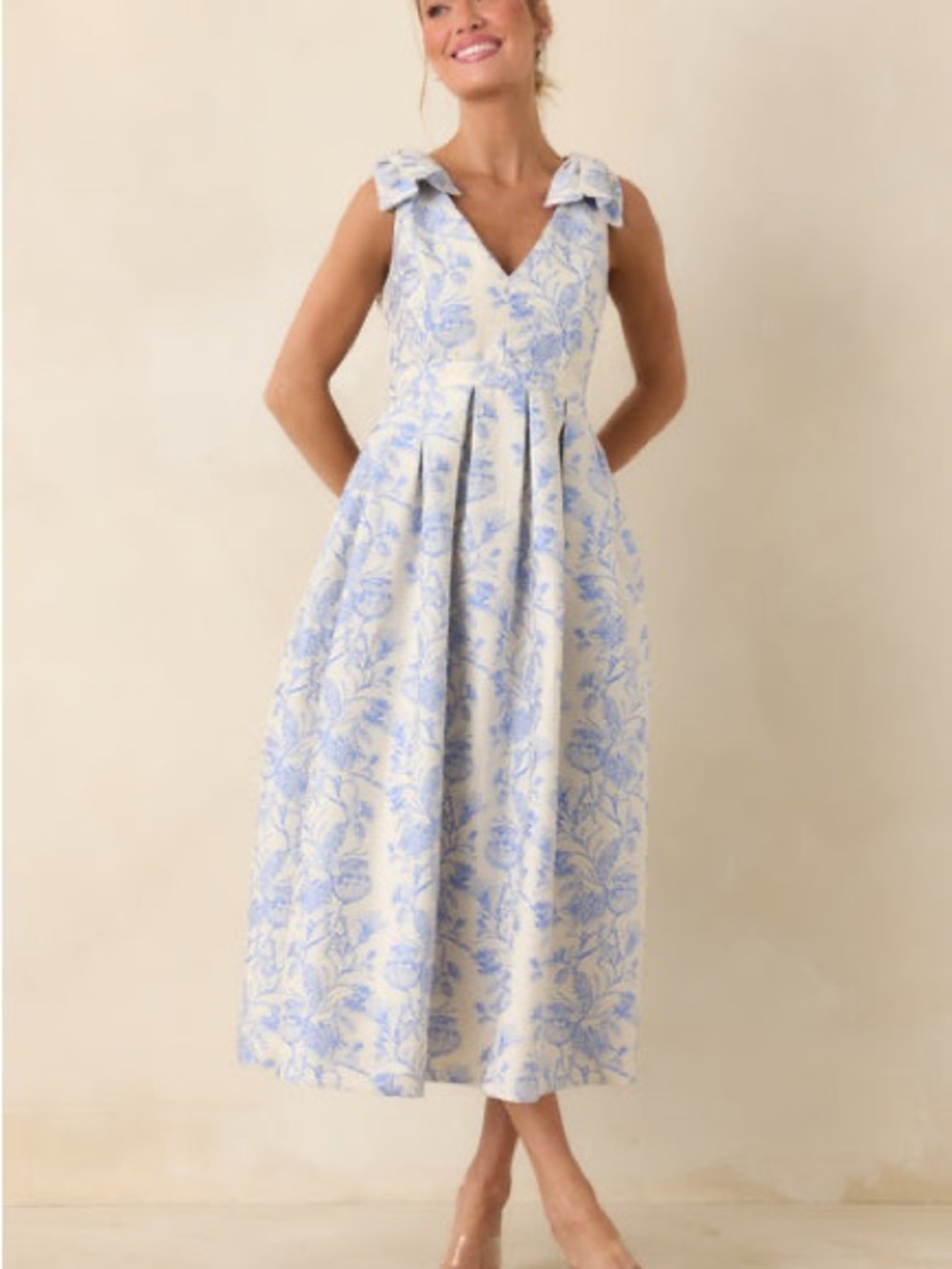 NWT Entro Tie It Up Pretty Blue Floral Bow Strap Midi Dress Coquette Girl Vibes - Picture 2 of 13